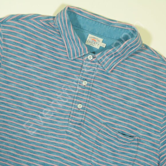 Faherty Polo Shirt Mens L Blue Feeder Stripe Cotton Short Sleeve - Picture 1 of 5